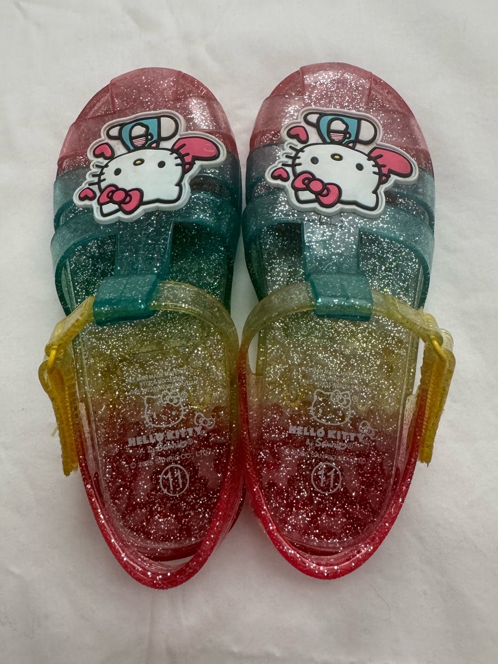 Kids Glitter Jelly Sandals with Hello Kitty Accent - Pink, Teal, Yellow - Picture 4 of 4